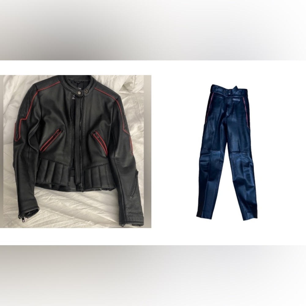 Vintage Hein Gericke black leather motorcycle jacket and pants New condition!